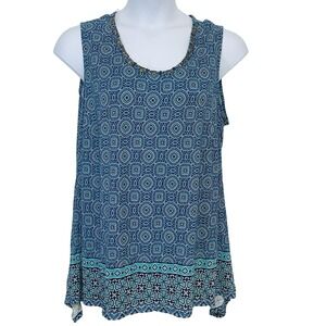 Rose‎ & Olive Tank Top Woman 3X Sleeveless Blue Abstract Stretch Casual Resort